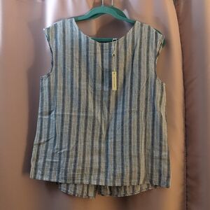 Max Studio Linen Blend Striped Sleeveless Top in Large NWT
